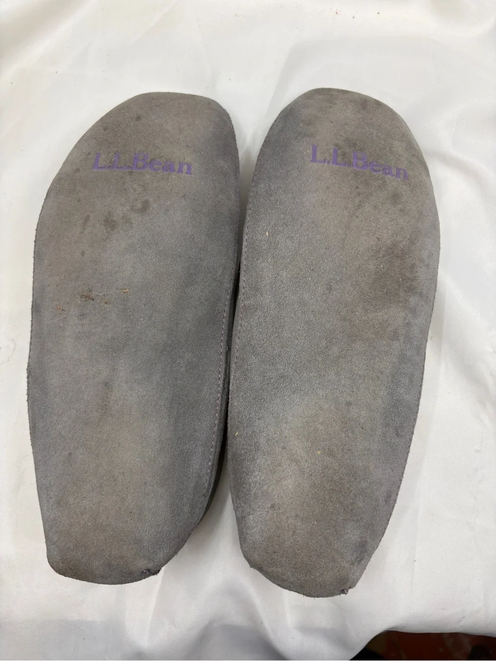 L.L.Bean Kids Size 5 Moccasin Slippers Gray Purple Suede Shearling Lined Cozy